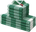 Homaxy Kitchen Towels and Dishcloths Set, Set of 8, White & Dark Green | Bulk Cotton Waffle Weave Check Plaid Kitchen Towels, Super Soft and Absorbent Dish Cloths, 12 x 12 and 13 x 28 Inches