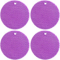 7-Inch Round Silicone Trivet Mats - 4-Pack Non-Slip Heat Resistant Hot Pads for Kitchen Countertops, Pots and Pans (Purple)