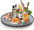 AMH 24-Inch Black and White Checkerboard Lazy Susan Decorative Tray | Smooth rotating oak tray with walnut finish for dining tables, kitchen counters, pantries and cabinet storage.