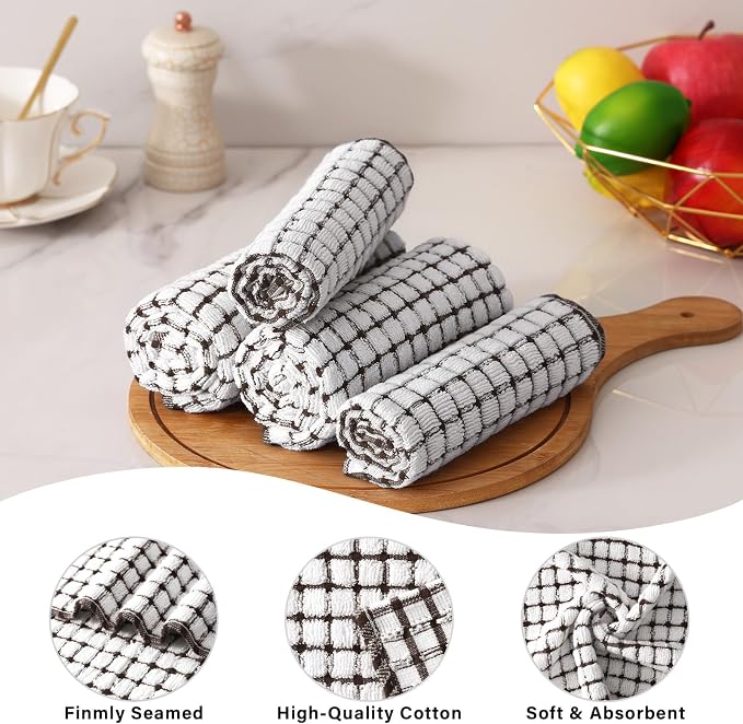 Homaxy Kitchen Towels and Dishcloths Set, Set of 8, Dark Brown | Cotton Terry Kitchen Dish Towels, Super Soft and Absorbent Dish Cloths, 16 x 25 and 12 x 12 Inches