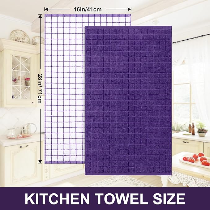 Homaxy Large Premium Cotton Kitchen Towels 16"x 28", 8 Pack, Purple | Natural Ring Spun 390 GSM Dish Towels, Super Absorbent Terry Kitchen Hand Towels, Soft Tea Towels with Hanging Loop