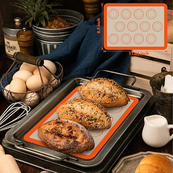 Silicone Baking Mat Set of 4, Nonstick & Reusable | Silicone Bread Sling & Loaf Pan Liners for Bread, Macaron Baking Mat for Macarons, Pastry