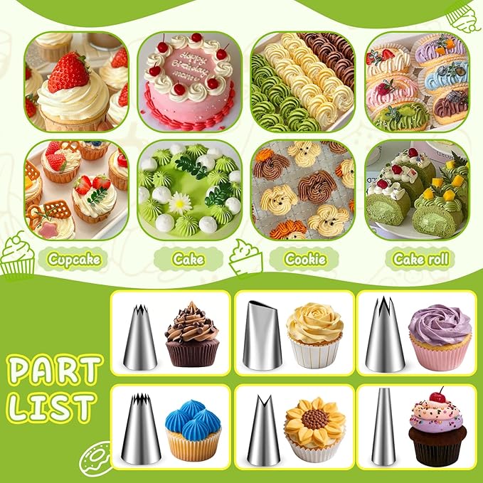 Hendiy Dessert Decorating Syringe Set, Stainless Steel Frosting Kit | 6 Piping Tips, 9 Silicone Cupcakes, Piping Bags Included, Cupcake Decorating Kit