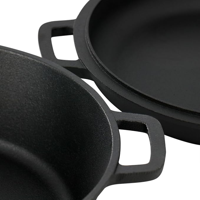 Megachef 10.5 Inch 2-in-1 Pre-Seasoned Cast Iron Skillet and Fry Pan Set