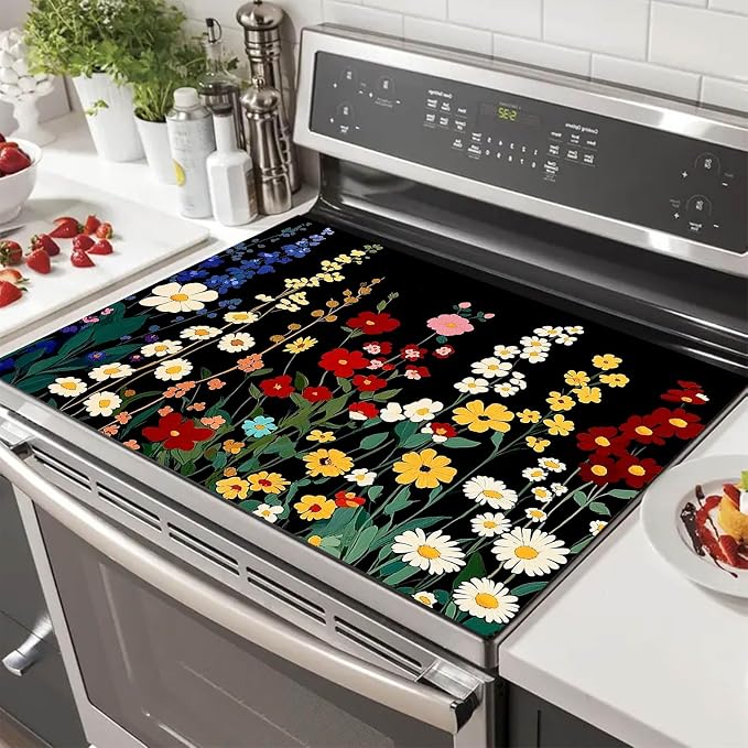 HOMETITUTE Wildflower Stove Top Cover 28x20 Colorful Garden Diatomite Mat