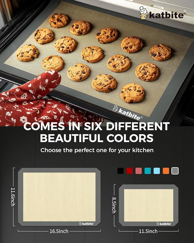 Katbite Silicone Baking Mat Set of 3 Grey | 2 Half Sheets Mats + 1 Quarter Baking Sheet, Reusable & Nonstick Bakeware Mats for Cookies, Macarons, Bread