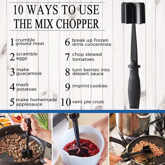 2 Pack Meat Chopper Ground Beef Masher Tool for Hamburger | 5 Curve Blades Heat Resistant Meat Masher Tool, Turkey and More, Nylon Hamburger Chopper Utensil Non-scratch Utensils-Black