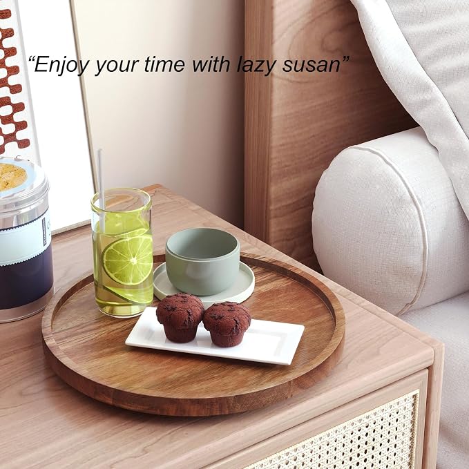 VERTORGAN Lazy Susan Bamboo Organizer for Kitchen,Cabinet(Medium) | 360 Rotating Turntable,Spice Rack,Serving Tray,Pantry Vanity Organizer,Countertop Space-Saver