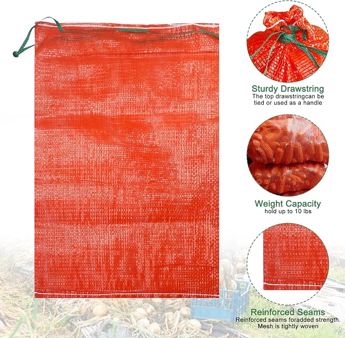 50 Pack 36lb Mesh Onion Bags Reusable Produce Storage Fruit Vegetable Storage Bags with Drawstring for Onions Potatoes Citrus Crawfish 15.6 x 26 Inches