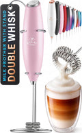 Zulay Kitchen Powerful Double Whisk Milk Frother Handheld - Foam Maker With Stand - Whisk Drink Mixer for Coffee, Mini Foamer for Latte, Matcha, Frappe, Hot Chocolate & Cappuccino - Magnetic Pink