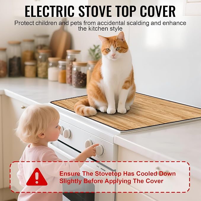 NYZE Stove Top Cover for Electric/Glass Stove Wood Color Flat Top Cooktop Protector, Electric Cooktop Cover, Extra Counter Space for Kitchen
