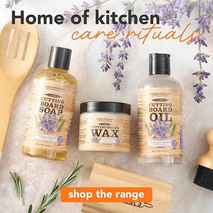 CLARK'S Cutting Board Oil & Wax Kit, Lavender Rosemary Scent - Set of 2 | Includes Food Grade Mineral Oil (12oz), Cutting Board Wax (6oz) for Cutting Boards, Butcher Blocks & Kitchen Wooden Utensils