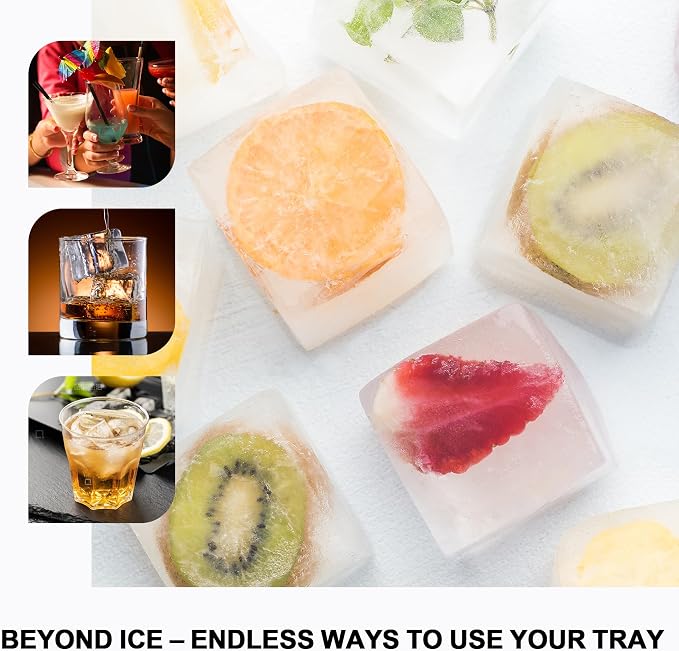 VLM 3 Packs Large Ice Cube Molds with Stackable Lid,Silicone Ice Cube Tray for Freezer,Big Square Ice Tray for Whiskey,Cocktails,Bourbon and Soups