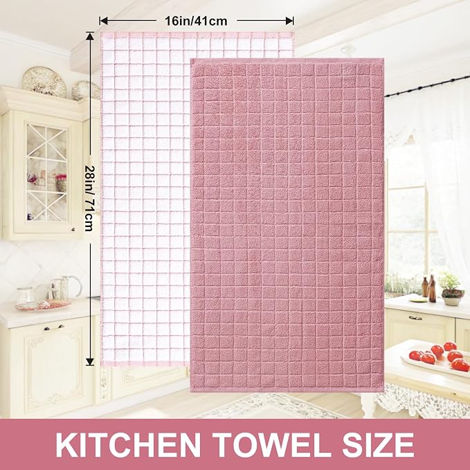 Homaxy Large Premium Cotton Kitchen Towels 16"x 28", 4 Pack, Rose | Natural Ring Spun 390 GSM Dish Towels, Super Absorbent Terry Kitchen Hand Towels, Soft Tea Towels with Hanging Loop