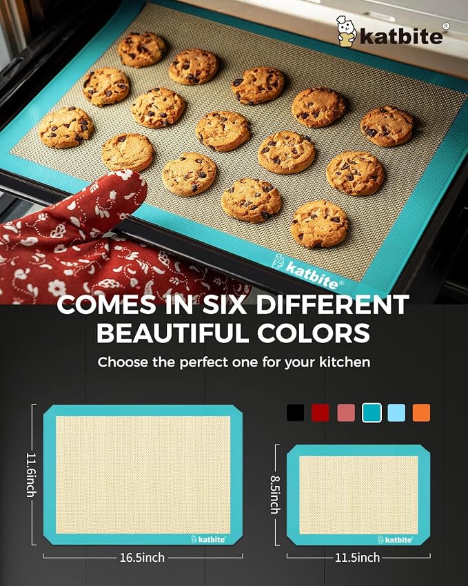 Katbite Silicone Baking Mat Set of 3 Dark Blue | 2 Half Sheets Mats + 1 Quarter Baking Sheet, Reusable & Nonstick Bakeware Mats for Cookies, Macarons, Bread