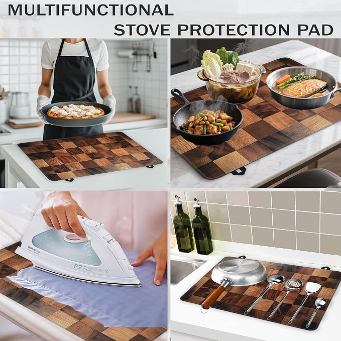 Retro Wood Pattern Stove Top Covers for Electric Stove,Rustic Farmhouse Glass Top Stove Cover, Heat Resistant Range Covers for Electric Stove,Washable Countertop Mat, 28 x 20 Inch