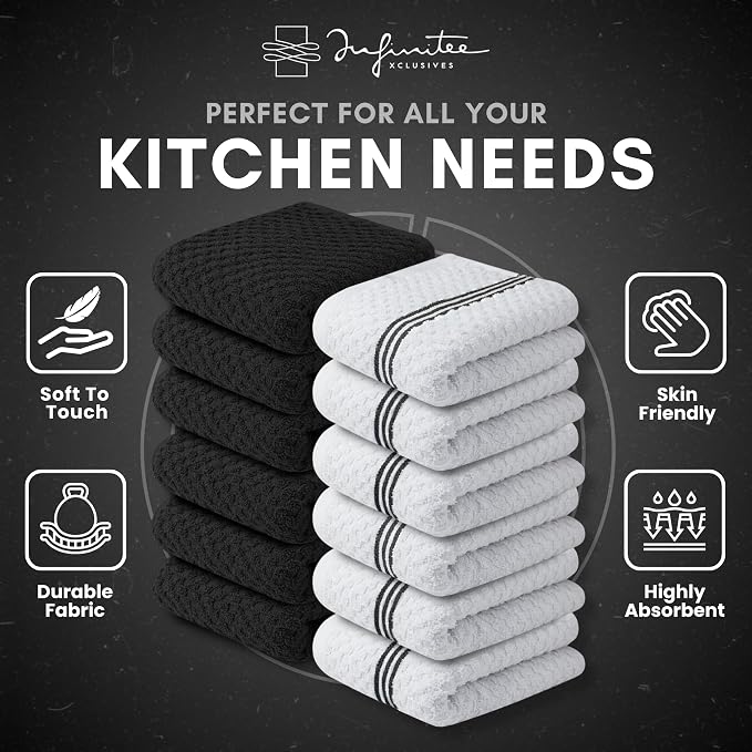 Infinitee Xclusives Kitchen Towels - 12 Pack - Cotton Dish Towel |15" x 25"|