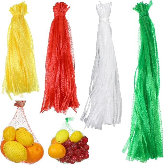 300 Pcs Reusable Mesh Produce Bags, Multiple Sizes Onion Fruits Net Bag Seafood Boil Bag Durable Tear Resistant Mesh Plastic Nylon Net Bags with Closures for Vegetables Crab Clam Crawfish