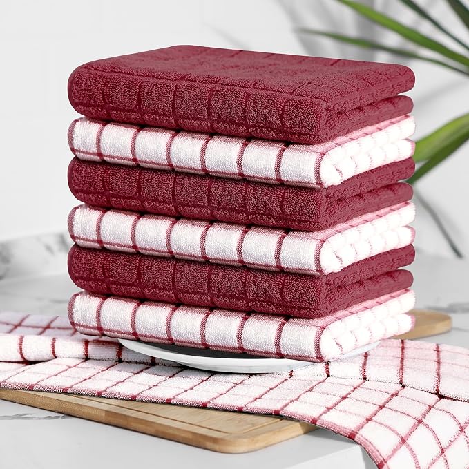 Homaxy Large Premium Cotton Kitchen Towels 16"x 28", 4 Pack, Red | Natural Ring Spun 390 GSM Dish Towels, Super Absorbent Terry Kitchen Hand Towels, Soft Tea Towels with Hanging Loop