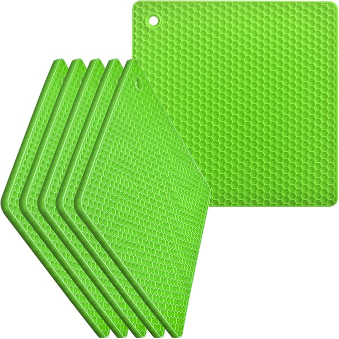 homEdge Silicone Square Trivets Mat, 6 Packs Multipurpose Non Slip Heat Resistant Pot Holder-Green