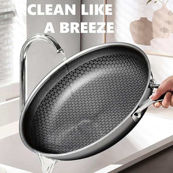 OATOFP Non Stick Frying Pans 12 inch, Hybrid Frying Skillets Nonstick, Stainless Steel Braiser Pans, Dishwasher and Oven-Safe Chef Pan, Induction Compatible Cooking Pan, Upgraded Design, Quiche Pans
