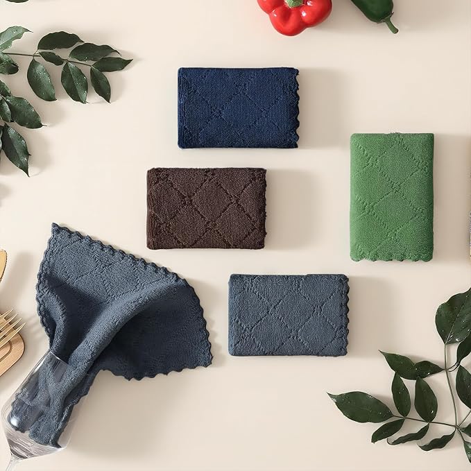 Homaxy 12 Pack Super Soft & Absorbent Coral Velvet Dish Cloths, 10" x 10" | Navy Blue/Dark Grey/Brown/Grass Green, Nonstick Oil Fast Drying Microfiber Cleaning Cloth, No Lint Household Dishcloths