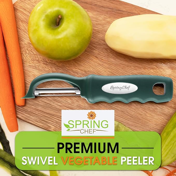 Spring Chef Swivel Potato Peeler w/Soft Grip Handle, Set of 2, Pine Green | Premium Vegetable Peeler w/ Sharp Stainless Steel Blades, Multifunctional Food Peeler for Apple, Carrot, Cucumber, Fruit