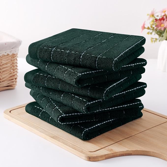 Homaxy 100% Cotton Terry Kitchen Dish Cloths, 6 Pack, Blackish Green | Ultra Soft and Absorbent, Suitable for Drying and Washing Dishes