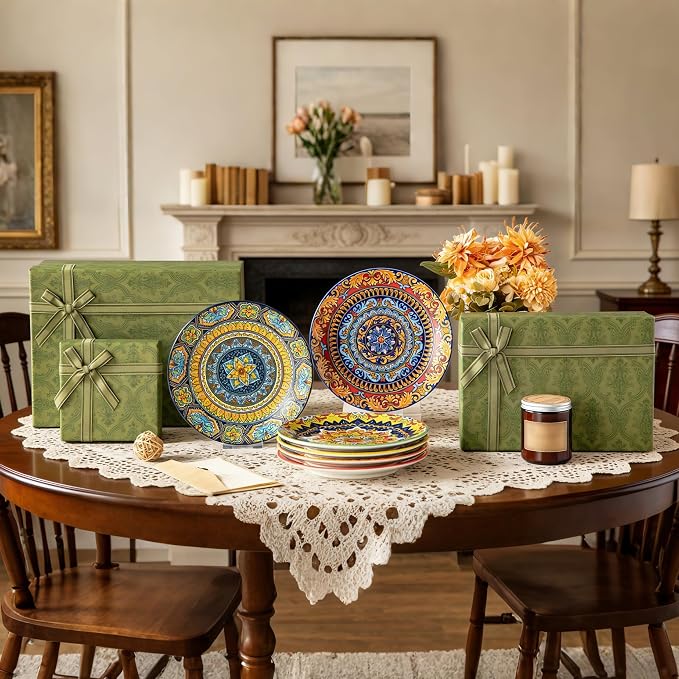 vancasso Colorful Dessert Plates Set of 6, 8.5 Inch Ceramic Salad Plates | Boho Small Dinner Plates, Bohemian Printed Kitchen Plate for Breakfast, Microwave & Dishwasher Safe Dishes, Series KRVI