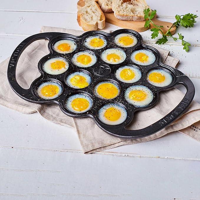 Victoria Cast Iron Poffertjes Dutch Pancake Pan with Loop Handles, Preseasoned with Flaxseed Oil, Made in Colombia