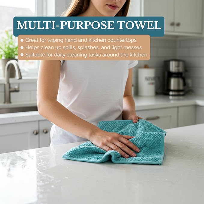 Casa Platino Kitchen Towel Set 8 Pc - 4 Dish Cloths (13"x13") & 4 Dish Towels (16"x26") - Soft, Absorbent & Quick Dry Cleaning Cloths, Hand Towels for Kitchen & Wash Rags for Absorbing Spills - Aqua.