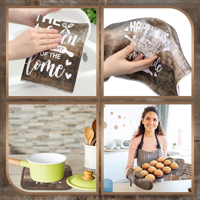 Leinuosen 8 Pcs Kitchen Towels and Oven Mitts Sets Pot Holders Dishcloths Set Kitchen Decorative Accessories Absorbent Potholders Heat Resistant for Chef Baking Cooking