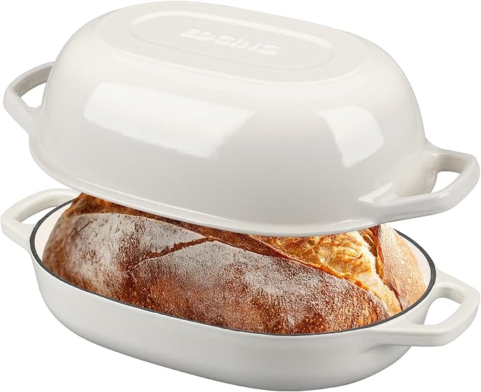 EDGING CASTING Enameled Cast Iron Oval Dutch Oven Pot with Lid, Dutch Oven for Sourdough Bread Baking, Bread Oven, Bread Dutch Oven, Oval Bread Pan, 7qt, White