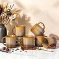 theterra Ceramic Coffee Mugs Set of 6, 14.2 oz Coffee Cups with Handle | Handmade, Suitable for Latte, Tea, Milk, Beer & Hot Cocoa, Creamy Amber