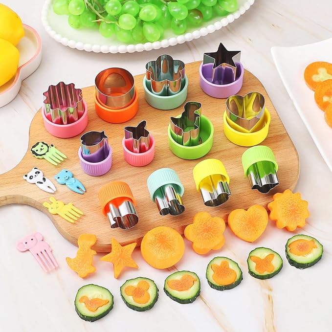 24 Pcs Vegetable Cutter Shapes Set, Cute Fruit Shape Cutters, Food Cutters for Kids Lunch, Cookie Stamps, Mini Cookie Cutters with Cartoon Animals Food Picks for Kids Baking and Lunchbox