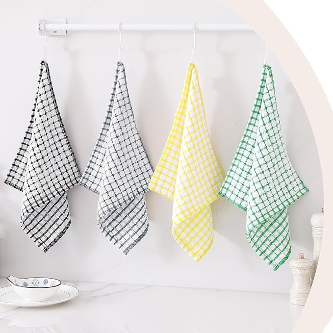 Kitinjoy Cotton 8 Pack Terry Kitchen Dish Cloths, Black | 12 x 12 Inches Super Soft and Absorbent Dish Rags, Quick Drying Dish towels for Washing Dishes
