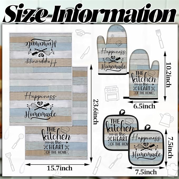 Sratte 6 Pcs Kitchen Decor Accessories Set, Kitchen, Brown Green | Farmhouse Kitchen Towels Pot Holders Oven Mitts Set 2 Dish Towels 2 Potholders 2 Cooking Mittens for Baking Cooking Supply