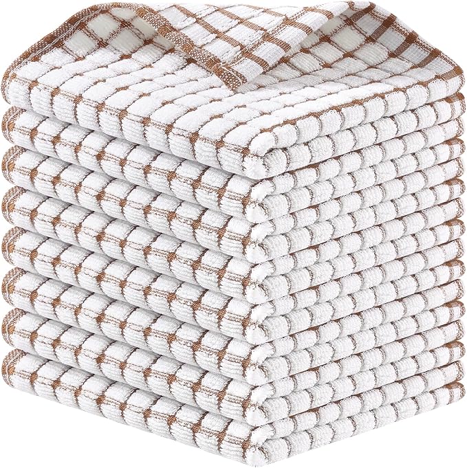 Homaxy 8 Pack Terry Kitchen Dish Cloths, 12"x12", Brown | Super Soft and Absorbent Dish Rags, Quick Drying Reusable Dish Towels for Washing Dishes