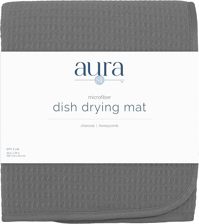 S&T INC. Dish Drying Mat, 18" x 24", XL, Charcoal Grey | Absorbent Microfiber, Extra Large Kitchen Counter Mat for Dishes, Utensils, Pots and Pans, Machine Washable