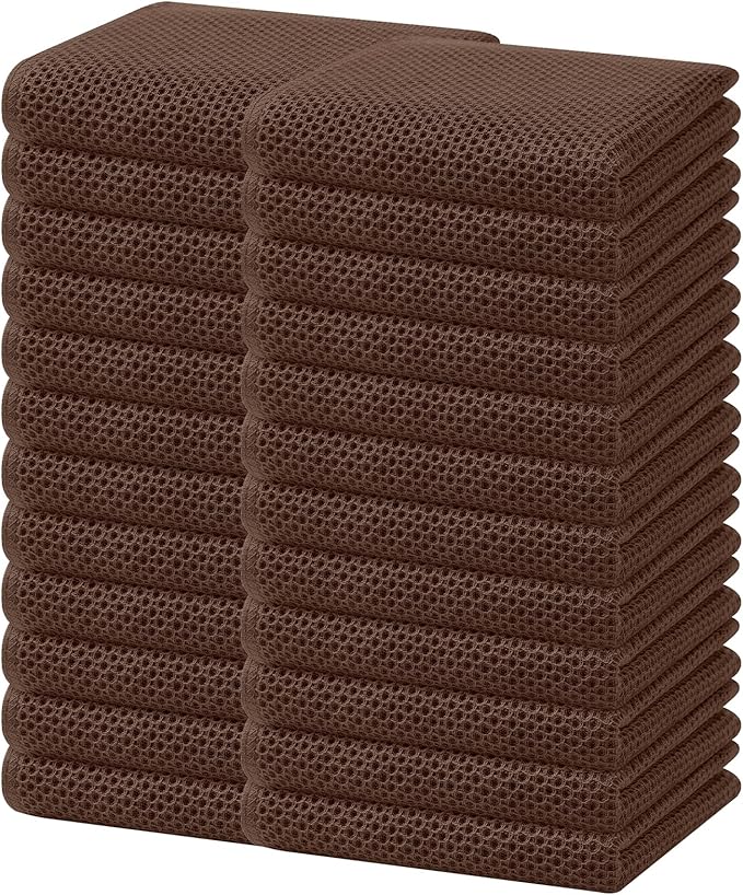 Homaxy 100% Cotton Waffle Weave Kitchen Dish Towels 24-Pack, Coffee | 13 x 28 Inches, Ultra Soft Absorbent Dish Towels, Quick Drying Cleaning Towels