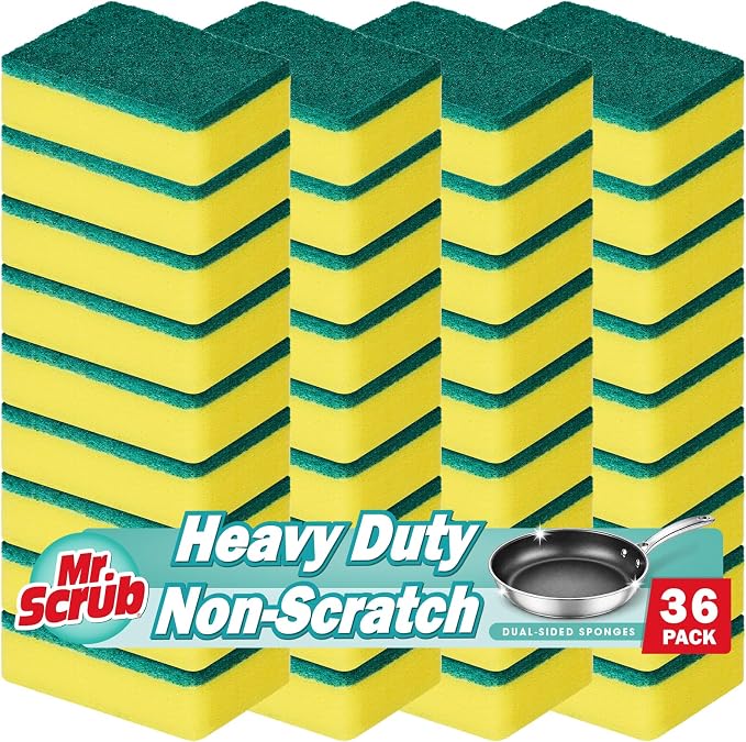 Mr. Scrub Sponges Kitchen Scrub Dish Sponge Scouring Pad, 36 Pack Cleaning Brush Scrubber Supplies for Soap, Dishwashing Dinnerware Sets Pan Pot Towels Cloth Rags Holder Glass Dishwasher Sink Bathroom