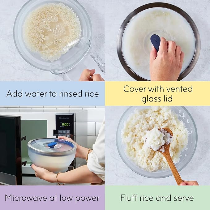 Anyday 12-Cup Microwave Rice Cooker, Glass Lid (Kale) | Microwavable Safe Cookware, Grains, Vegetable Steaming, BPA & Plastic Free, Even Reheating, Stackable Airtight Container