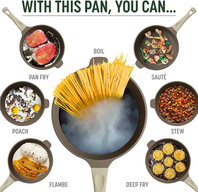 Goodful All-in-One Pan, Multilayer Nonstick Cookware Set, High-Performance Construction, Multipurpose Design Replaces Multiple Pots and Pans, Dishwasher Safe, 11-Inch, 4.4-Quart Capacity, Linen
