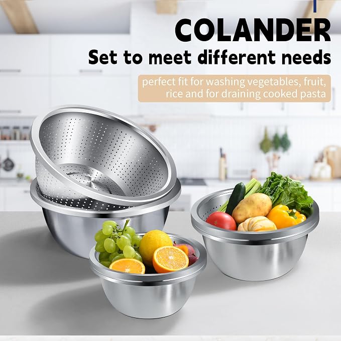Gulex Colander Stainless Steel 5-quart with Bowls,Strainer for Kitchen(2PC)