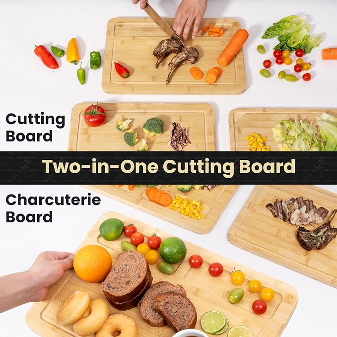 Heimlove Extra Large Bamboo Cutting Board, 17" x 11" Cutting Boards for Kitchen Charcuterie Boards with Juice Groove and Handles, Chopping Board for Meat, Vegetables and Cheese