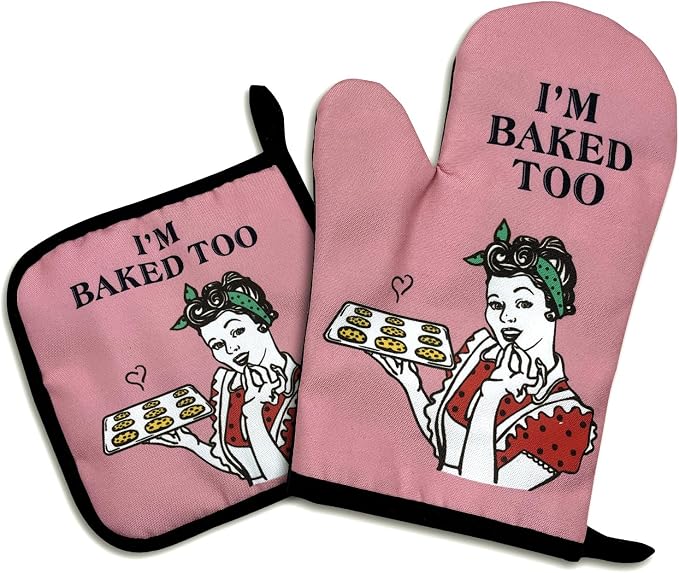 I am Baked Too,Funny Oven Mitts and Pot Holders Sets of 2,Silicone Non-Slip Oven Mitts,Kitchen Gift for Women,Bake Lover Gift,Housewarming Gifts