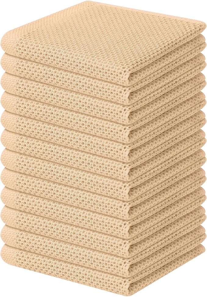 Homaxy 100% Cotton Waffle Weave Kitchen Dish Cloths 12-Pack, Apricot | 12 x 12 Inches, Ultra Soft Absorbent Dish Towels, Quick Drying Dish Rags with Hanging Loop