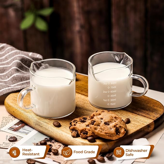 4 Oz Espresso Shot Cups Set of 2 Double Spout with Handle Measuring | Food-grade clear durable glass, Coffee bar accessories, Easy to clean, Smooth pouring, Ideal for desserts and salad dressing
