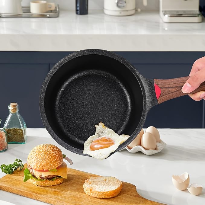 Vinchef 2QT Nonstick Sauce Pan with Lid, Ceramic Coating | German 3C+ reinforced ceramic stays nonstick longer, scratch-resistant, stay-cool handle, works on induction, easy to clean