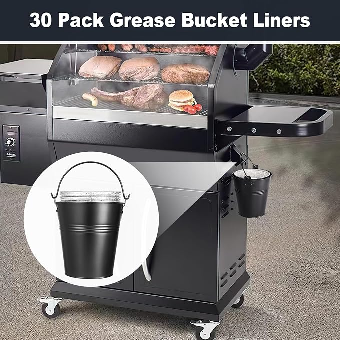30 Pack BAC407 Grease Bucket Liner for Traeger HDW152 - Bucket Drip Foil Liner Tray Compatible with Traeger Pro Series 575/780, 22/34 Series, Ironwood 650/885 Grills, Pit boss ect.